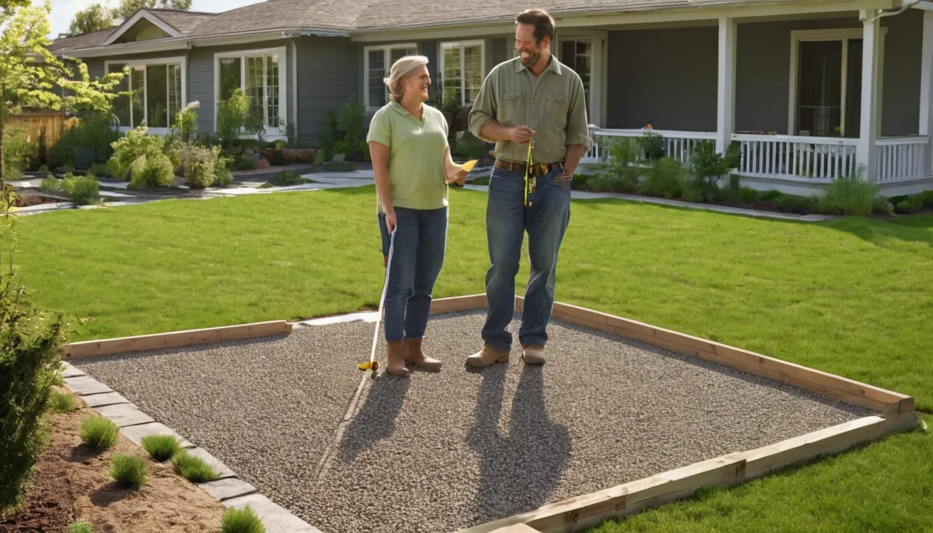 Homeowner couple reviewing a new concrete patio layout with a local provider in a backyard near Grapevine