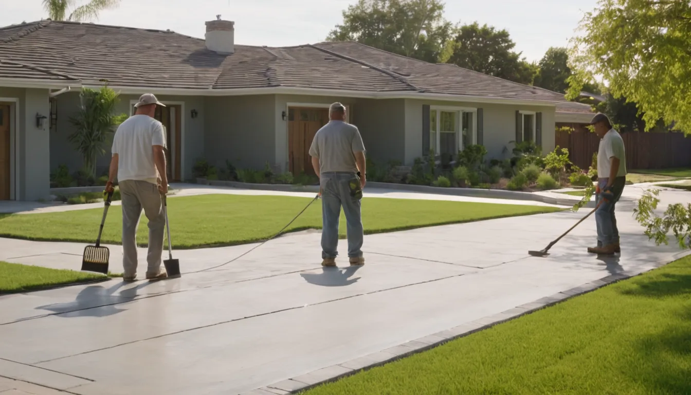 A freshly poured concrete driveway in front of a ranch home near Grapevine